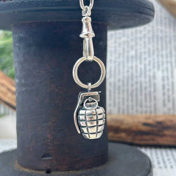 Zoë Ace Metal Hand Grenade O-Ring Pendant with fob swivel Punk Jewellery Punk Jewelry